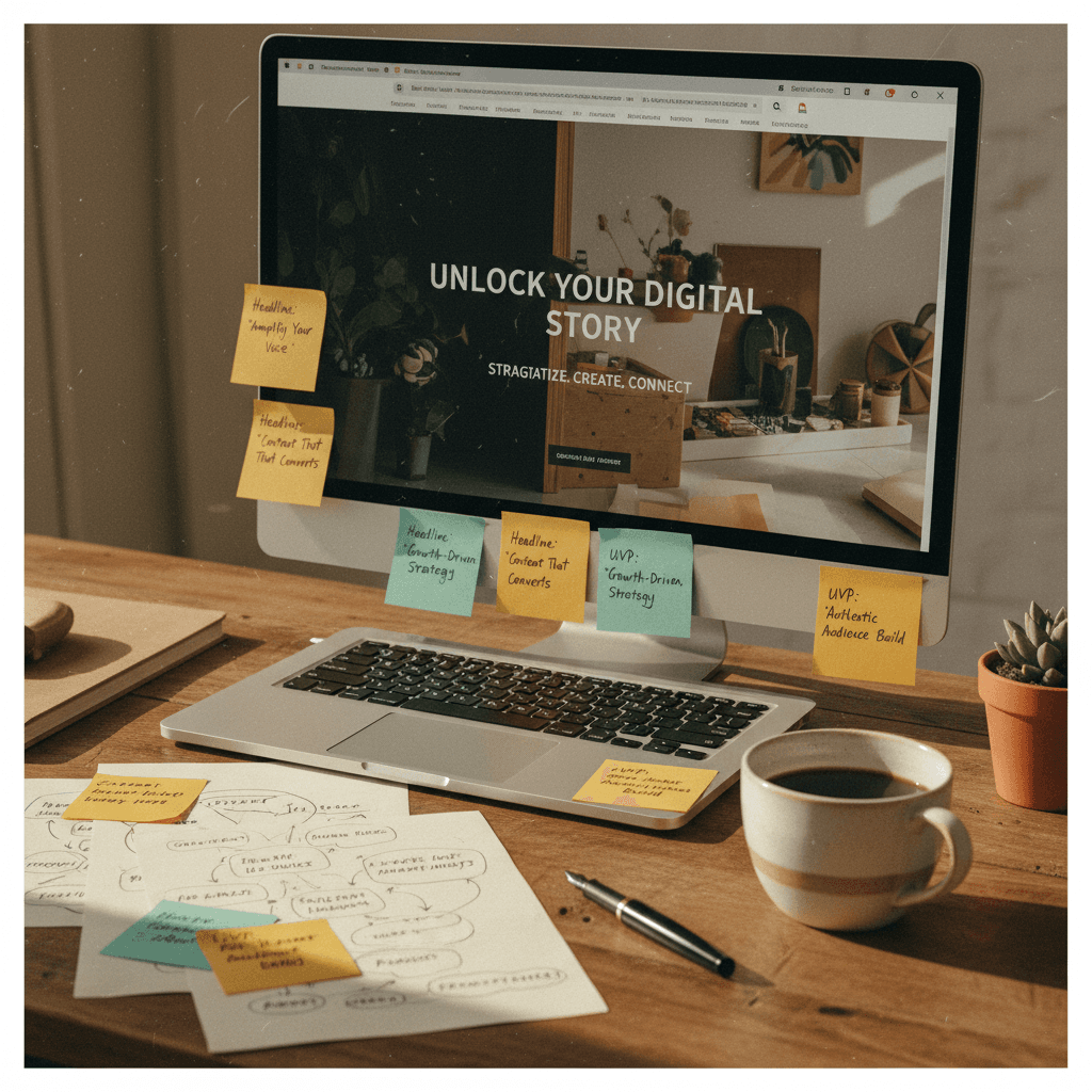 Content strategist developing landing page copy and messaging framework