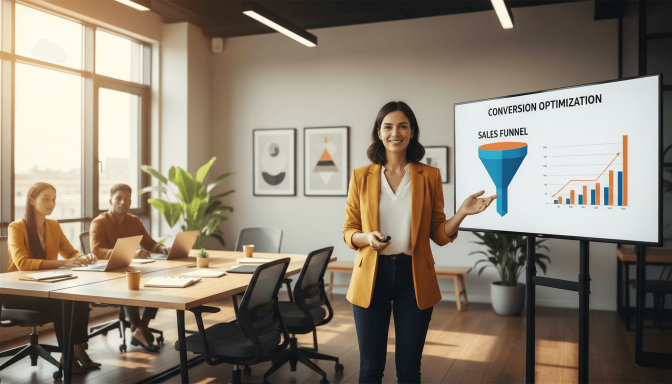 Digital marketer presenting conversion funnel strategy