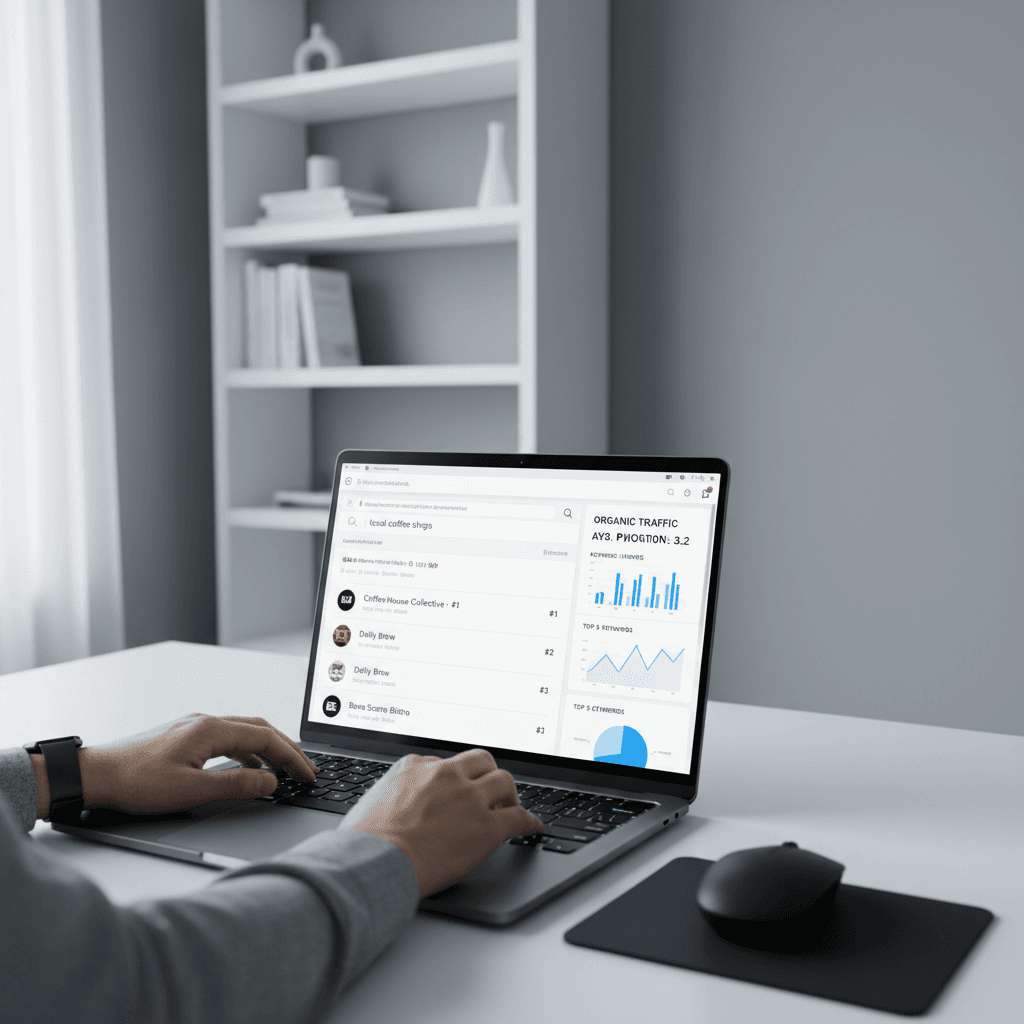 Analytics dashboard showing SEO ranking metrics on laptop screen