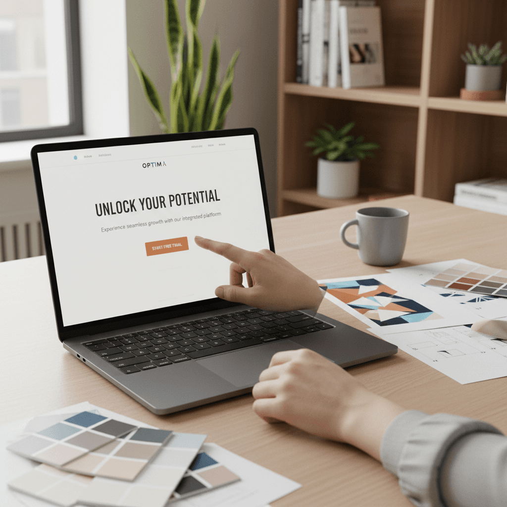Web design and conversion optimization displayed on laptop screen with mobile version visible