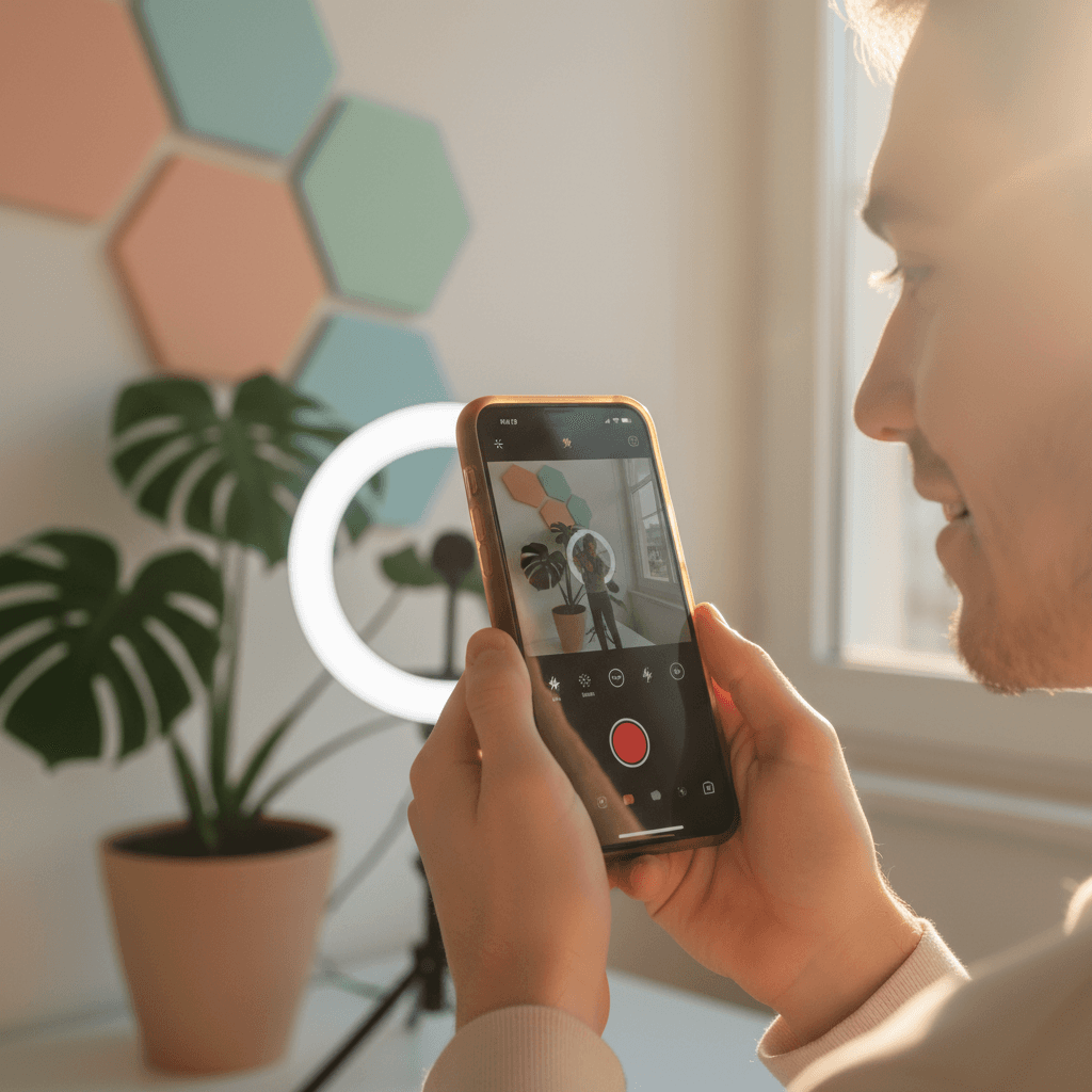Content creator filming video for social media or blog